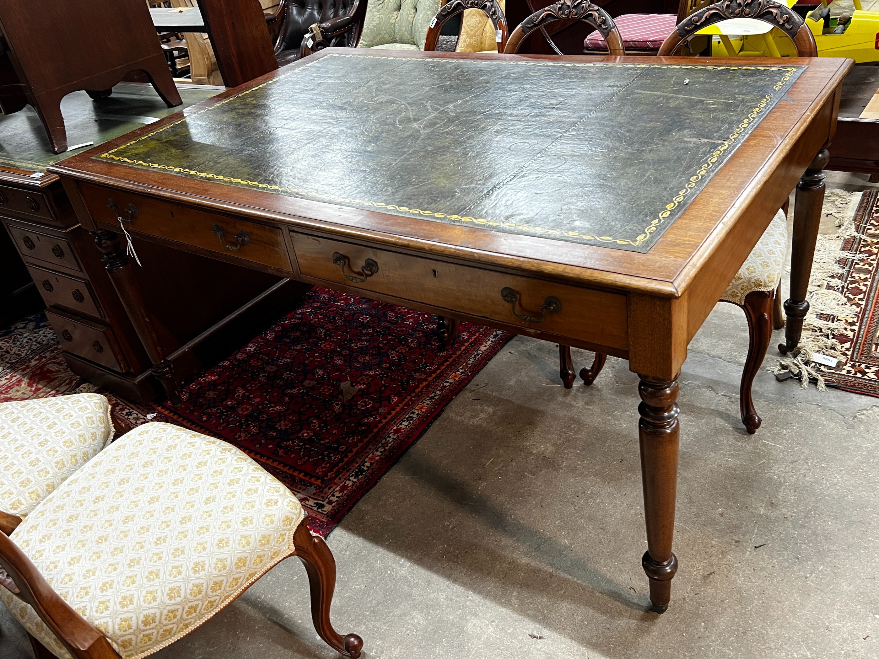 A Victorian style mahogany partner's writing table, width 154cm, depth 102cm, height 79cm